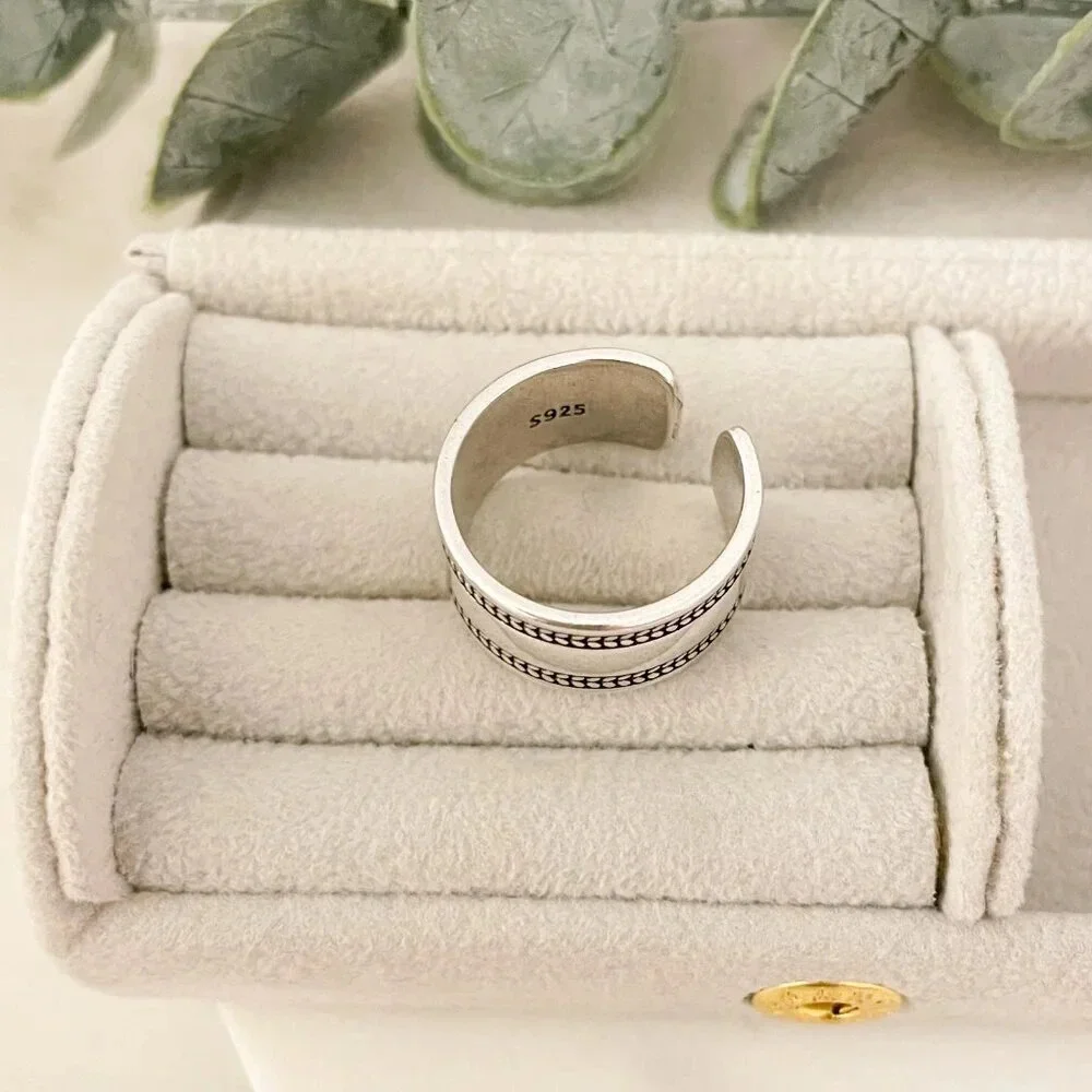 925 Sterling Silver Thick Wide Ring Band Chunky Ring Modern Adjustable Ring Band